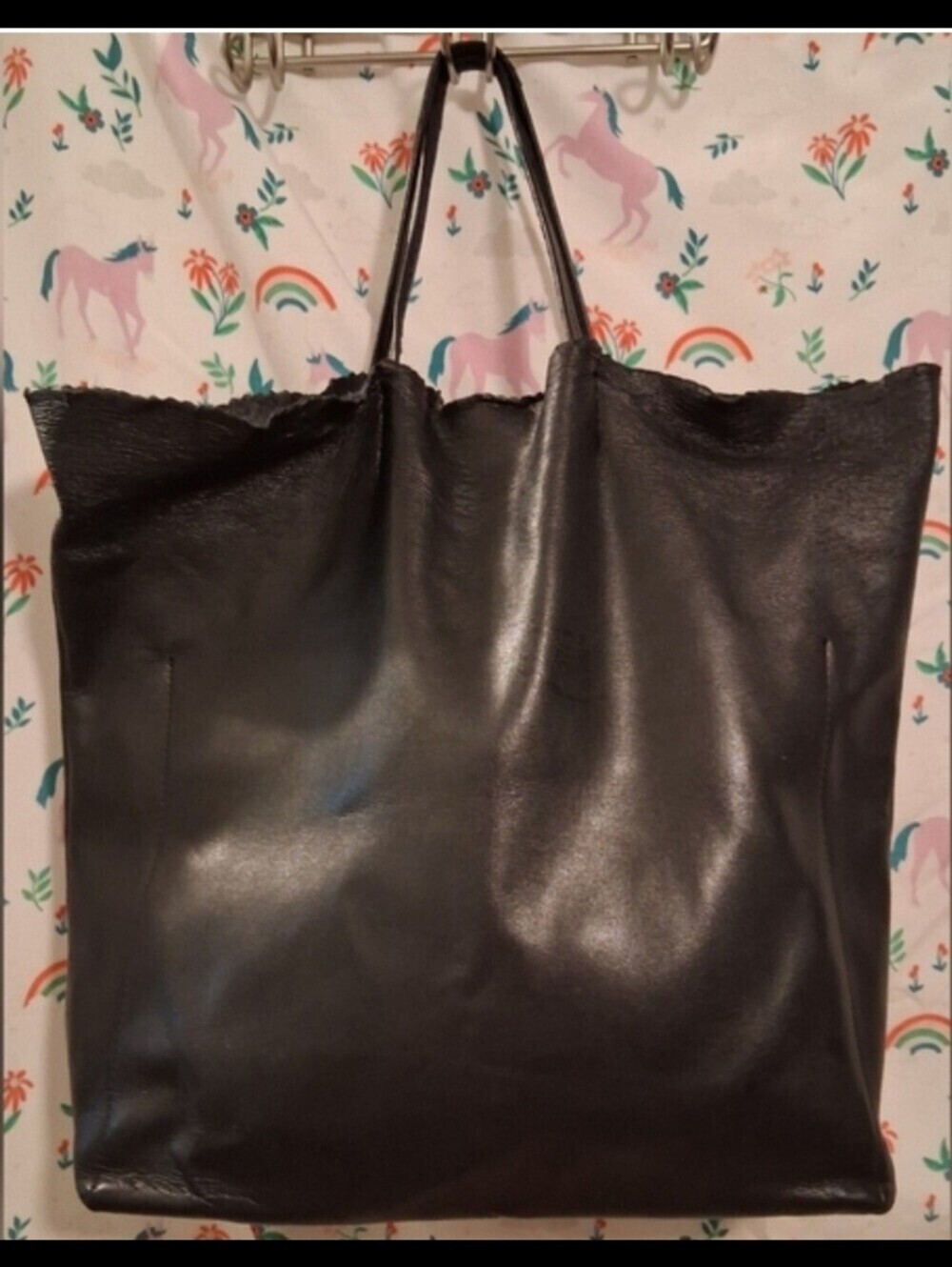 White Oak Factory Black Leather Minimalist Casual Everyday Slouchy Tote Purse